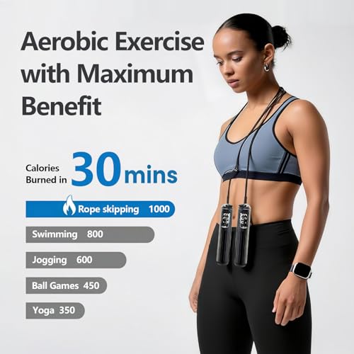 Smart Jump Rope,Cordless Jump Rope with LCD Display Counter,APP Data Analysis,Cordless Ball Counterweight Skipping Rope,Suitable for Women, Men, all Age Groups Adjustable Skipping Rope
