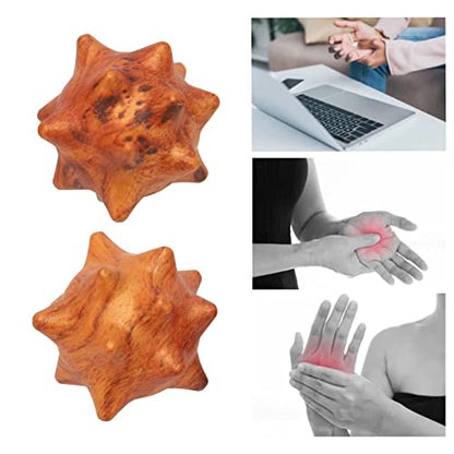 2pcs Hand Massage Ball, Wooden Palm Relaxing Spiky Textured Acupoint Massage Balls for Elderly, Magic Massage Ball Set for Myofascial Point Release Deep Tissue Massage