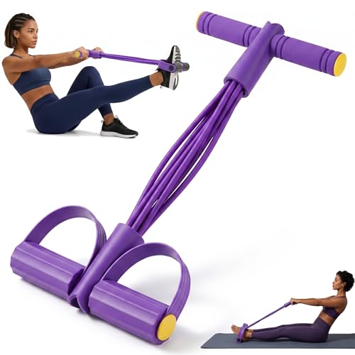 Pedal Resistance Bands with Handles, 6-Tube Sit Up Pull Rope Resistance Trainer, Natural Latex Foot Pedal Exercise Bands for Full Body Workout, Home Fitness Training, Waist, Arms & Legs (Purple)