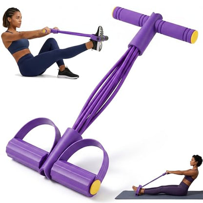 Pedal Resistance Bands with Handles, 6-Tube Sit Up Pull Rope Resistance Trainer, Natural Latex Foot Pedal Exercise Bands for Full Body Workout, Home Fitness Training, Waist, Arms & Legs (Purple)
