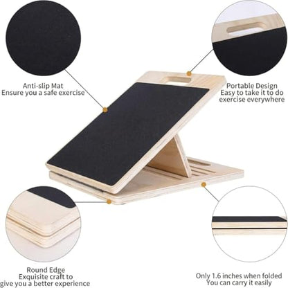 Professional Wooden Slant Board Adjustable Incline Wedge Stretcher with Side Handle Non Slip Suitable for Calf Ankle Achilles Heel Stretch Applicable to Squats Balance Mobility Daily Fitness Training