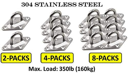 Heavy Duty Hammock Kits & Ceiling Hook Diamond Pad Eye Plates, 304 Stainless Steel & Black Zinc Galvanized Steel Corrosion Resistant, 2, 4 & 8 Packs - color: 8-Pack-Silver-M6