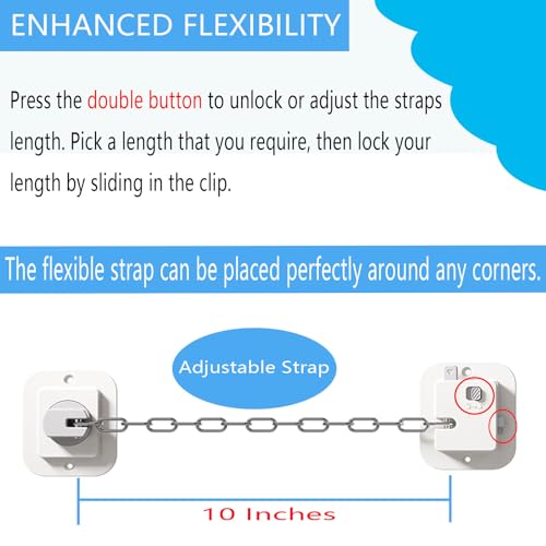 YEYA No Drill Anti-Tip Furniture Anchor, 10" Adjustable, 2 Pack | Upgraded, Strong 3M Adhesive Backing, Wall Anchors for Child Safety, White - size: 2 Count