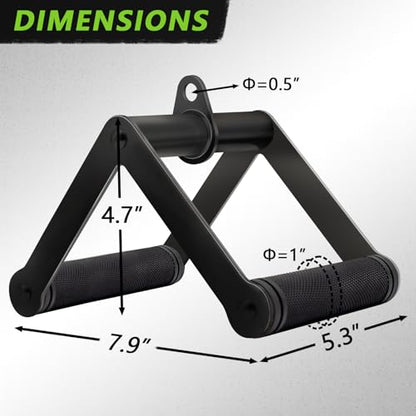 Double D Row Handle Cable Attachment for Weight Workout, Steel with Non-Slip Rubber Grip (Black)