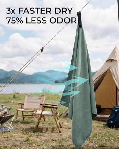 Quick Dry Microfiber Towel Travel, Beach & Camping Towels. Fast Drying, Super Absorbent & Ultra Compact for Travel, Bath, Gym, Swimming, 1 Pack, 48''x24'' Army Green