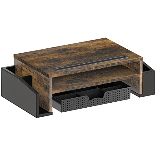 Simple Houseware Desk Monitor Stand Riser w/ Adjustable Tray, Rustic Brown - color: Rustic Brown