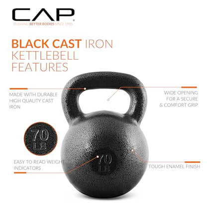 CAP Barbell Cast Iron Kettlebell - Singles and Sets, Multiple Weight Choices - size: 70 pounds