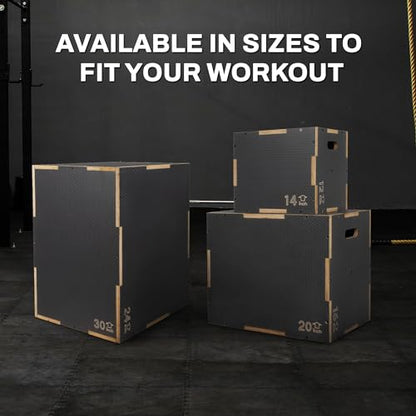 Signature Fitness 16" x 14" x 12" Non-Slip Wooden Plyo Box Jump Exercise Platform, Plyometric Workout Equipment for Home Gym, Training Step Box, Gray - size: 16x20x24"