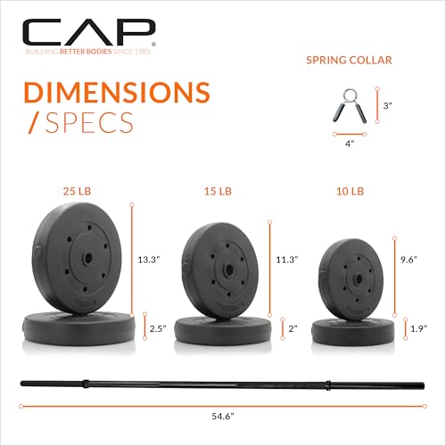 CAP Barbell Standard Weight Bench with Leg Developer and a 100 LB Vinyl Weight Set – Adjustable Backrest, Barbell, and Cement Plates for Home Gym