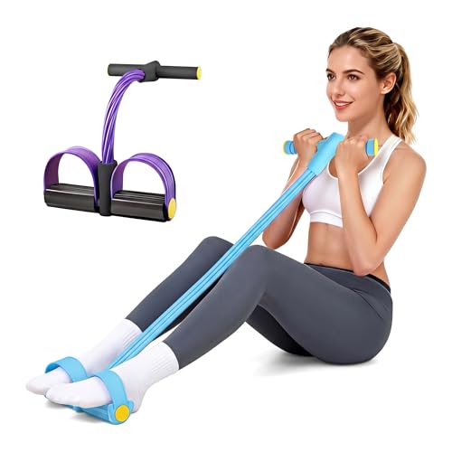 2Pcs Resistance Bands with Pedals, 6-Tube Tension Rope Exercise Equipment with Foam Handles, Sit-Up Pull Rope for Home Workout, Waist, Arm & Core Training Fitness Equipment - color: Blue&Purple