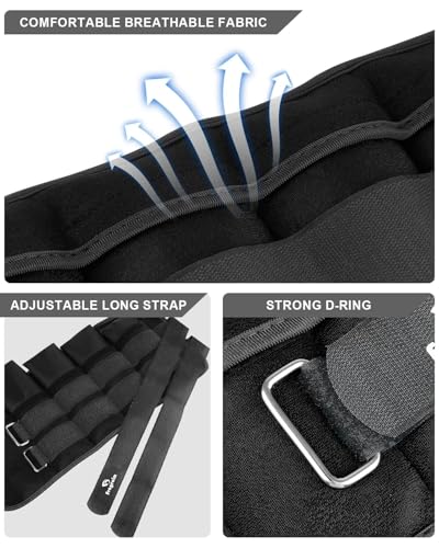 Fragraim Adjustable Ankle Weights 1-3/4/5/6/8/10/12/15/20 LBS Pair with Removable Weight for Jogging, Gymnastics, Aerobics, Physical Therapy - color: black - double buckle, style: 10 lbs each( 20 lbs pair)