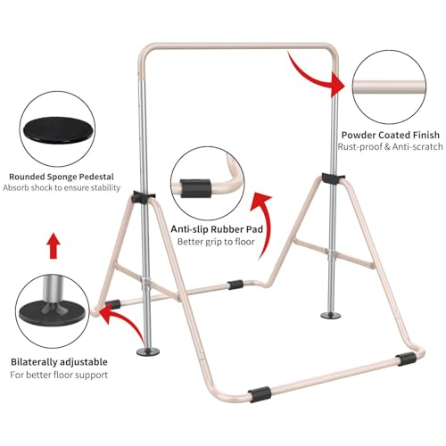 Expandable Gymnastics Bars, Adjustable Height Gymnastic Horizontal Bars, Children Folding Training Bar for Kids - color: Beige