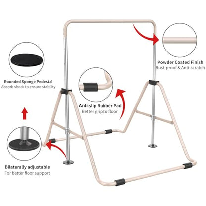 Expandable Gymnastics Bars, Adjustable Height Gymnastic Horizontal Bars, Children Folding Training Bar for Kids - color: Beige