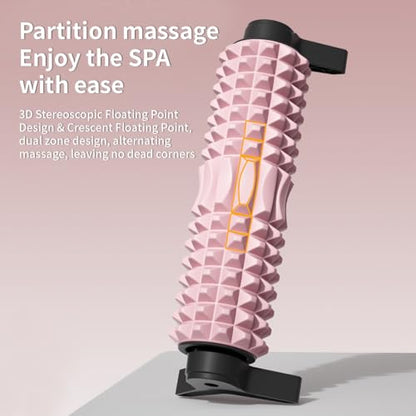 New Upgrade Bracket Foam Roller with Stand for Back Leg Pain, 21 Inch Firm Deep Tissue Muscle Massager for Sore Muscles (Pink)