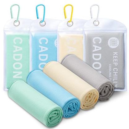 4 Pack Cooling Towel (40"x12"), Soft Breathable Chilly Towel, Ice Towel - color: Mint Green / Cream Yellow / Sky Blue / Light Gray