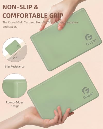 Gruper Yoga Blocks 2 Pack, 9"x6"x3" Exercise Blocks High-Density EVA Foam Blocks with Soft Non-Slip Surface, Lightweight Yoga Props for Yoga Pilates Meditation & Stretching - color: Grass Green