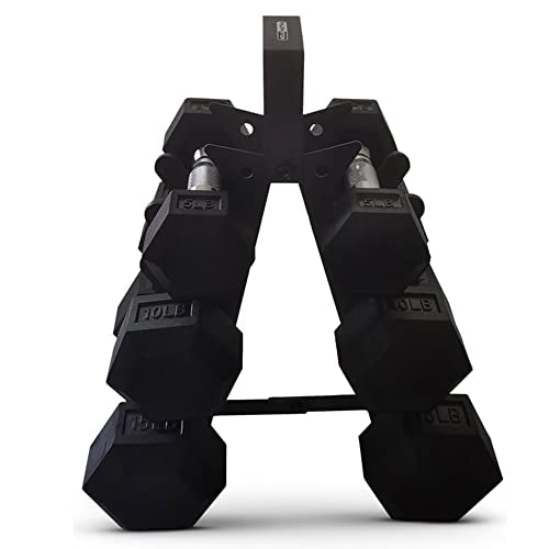 HolaHatha Hexagonal Dumbbell Free Hand Weight Set w/Rack - color: Black, style: 60lb Set