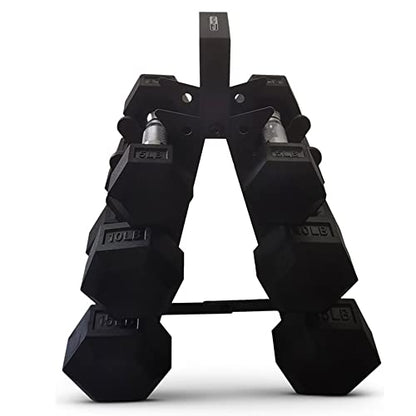 HolaHatha Hexagonal Dumbbell Free Hand Weight Set w/Rack - color: Black, style: 60lb Set