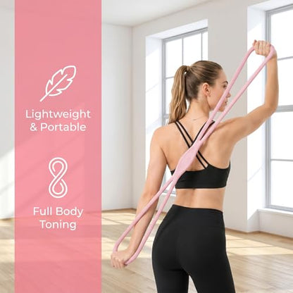 Figure 8 Resistance Bands with Handles, 2 Pack 15/25 LB Silicone Exercise Bands for Arms, Shoulders, Back & Legs, Stretch Bands for Women Men, Pilates Yoga Home Workout - color: PINK