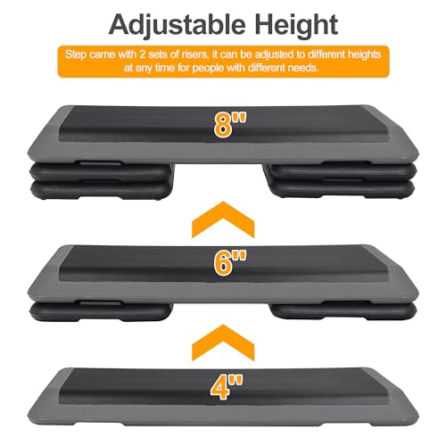 LEMY 43'' Exercise Aerobic Step Platform,Adjustable Fitness Stepper with 4 Stackable Risers,Aerobics Stepper Workout Stepper for Home Gym Cardio Strength & Training