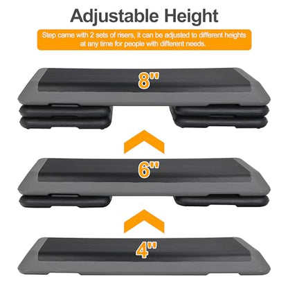LEMY 43'' Exercise Aerobic Step Platform,Adjustable Fitness Stepper with 4 Stackable Risers,Aerobics Stepper Workout Stepper for Home Gym Cardio Strength & Training