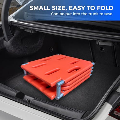 Water Floating Stretcher PE 4-fold, Plastic Emergency Rescue Spine Board, Life Board with Seat Belt, First Responder Backboard, Weight Capacity 353lbs