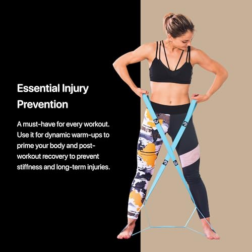 YOGA-EVO Elastic Stretching Strap with Loops for Physical Therapy - Stretch & Activate Muscles - Increase Mobility & Recovery - Soft Cotton & Spandex - Includes Carrying Pouch & Video Exercises - color: Blue