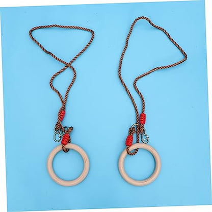 VANZACK 1pair Wooden Gymnastic Fitness Rings Boys and Girls Adults Exercise Equipment Pp Rope Indoor Pull-up Push-up Dip Training Ring