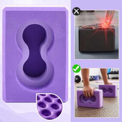 Yoga Blocks 2 Pack for Wrist Relief,Yoga Block with Knee Pads Strap - color: Purple