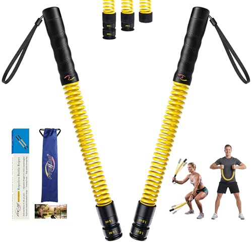 Weighted Cordless Battle Ropes for Home Gym & Apartment with 3 Adjustable Resistance Levels-Ropeless Battle Ropes for Strength Training,HIIT,Full Body Exercise Includes Workout Guide & Storage Bag - color: 4.5lb-yellow，black