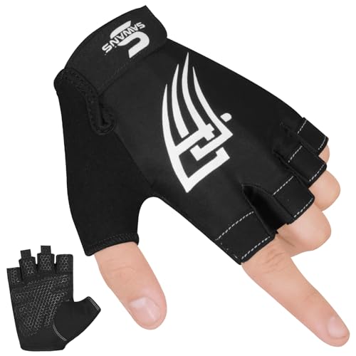 SAWANS Weight Lifting Gym Gloves for Men and Women Workout Training Breathable Lightweight Fitness Gloves Non-Slip Silicone Padded Palm Grip Protection Half Finger Exercise Pull ups