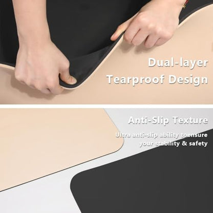 Wide Yoga Mat-80cm Non Slip Extra Thick 1/3'' Fitness Exercise Mat TPE Material High Resiliency Hot Yoga Mats(72“L x 32"W) With Carry Strap for Women Yoga Pilates, Home Floor Workout - color: beige