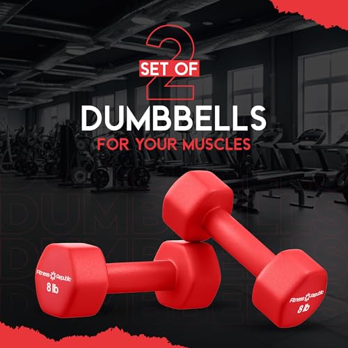 Fitness Republic Neoprene Dumbbell Set of 2, Non-Slip, Hex Shape, Free Weights for Muscle Toning and Strength Building - Portable Home Gym Hand Weights