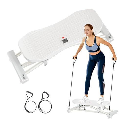ZCMHAXJ Balance Board for Adults, Ski Machine Exercise Equipment with Resistance Bands, Rock Stepper Featuring LCD Monitor, Portable Wobble Board or Full Body Workout at Home Gym - color: White