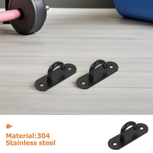 6pcs Resistance Band Wall Anchors with Black Pad Eye Hooks, 304 Stainless Steel Workout Wall Mounts for Strength Training, Yoga Strap Exercise Anchors, Home Gym Pull-up Attachments