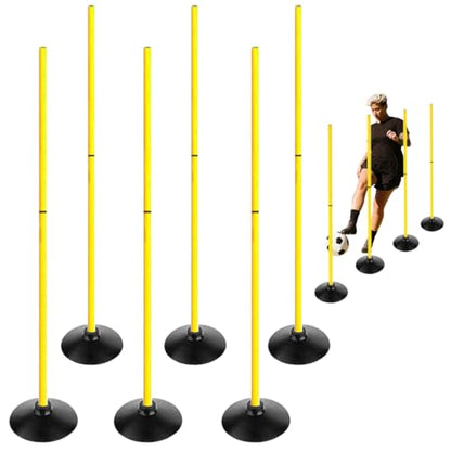 TNZMART 4.9FT Training Agility Poles Detachable Soccer Training Sticks Multi-Purpose Slalom Boundary Poles with Rubber Bases - style: Pack of 6