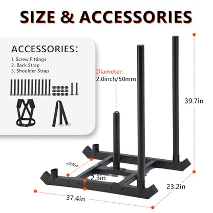 TE DEUM Weight Training Pull Sled, Fitness Strength Speed Training Sled, Steel Power Sled Workout Equipment for Athletic Exercise and Speed Improvement, Only Suitable for 2" Weight Plate