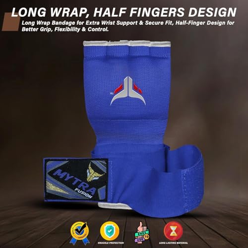 Mytra Fusion Gel Padded Inner Gloves Boxing Hand Wraps for Kids, Boxing Wraps with 80 cm Long Wrist Strap for MMA, Kickboxing, Punching, Martial Arts & Muay Thai Hand Wraps - color: Blue