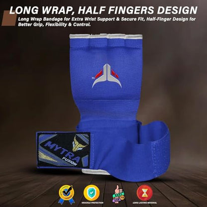 Mytra Fusion Gel Padded Inner Gloves Boxing Hand Wraps for Kids, Boxing Wraps with 80 cm Long Wrist Strap for MMA, Kickboxing, Punching, Martial Arts & Muay Thai Hand Wraps - color: Blue