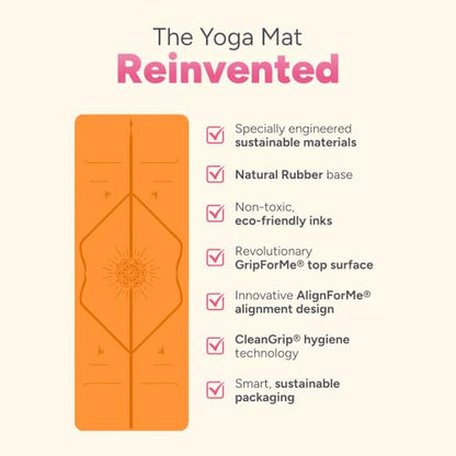 Liforme Travel Yoga mat – Patented Alignment System, Warrior-Like Grip, Non-Slip, Eco-Friendly, Ultra-Lightweight and Sweat Resistant, Made with Natural Rubber - color: Orange