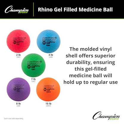 Champion Sports Rhino Gel Filled Medicine Ball – Durable, Soft Grip Weighted Ball for Strength, Cardio, & Rebounder Training – Multiple Weights for Home Gym & Fitness - style: 4 Lb Medicine Ball (Blue)
