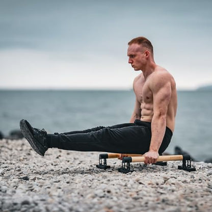BARVORE® Wooden Parallettes, low or medium gymnastics bars, handstand bars with wooden handle, parallette bars for calisthenics, push up bar, bodyweight training
