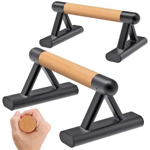 SELEWARE Wood Push Up Bars Steel Calisthenic Parallette Bars Handstand Bars - color: B: Wood Grip (14.5"L x 6"H)