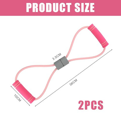 Saludea Resistance Band, 2 PCS with Handles Figure 8 Resistance Band, Yoga Gym Fitness Pulling Rope for Full Body Workout Arms Shoulders Back Legs and Buttocks (Pink)