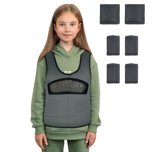 Weighted Vest for Kids Including 6 Removable Weights, (Medium, Ages 5 to 9) - color: Grey, size: Medium