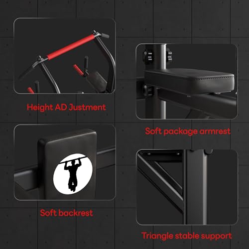 SogesPower Power Tower Pull Up Bar Station Multi-Function Adjustable Height Workout Dip Station Strength Training Equipment for Home Gym Fitness Equipment with Folding Multi-purpose Dumbbell Bench 330LBS