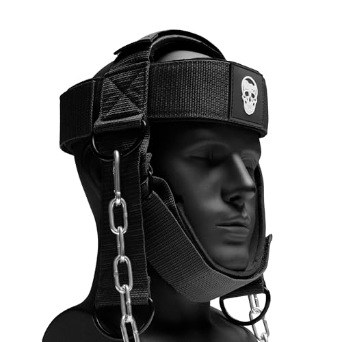 Gymreapers Neck Harness Weight Lifting - Neck Trainer Workout Equipment - Heavy Duty Stainless Steel Chain, Adjustable Neoprene Head Strap, Exercise Equipment for Strength & Pain Relief - color: Black