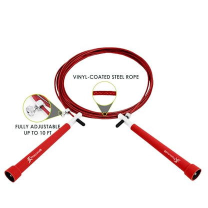 ProsourceFit Speed Jump Rope 10’ Adjustable Length, Super Fast Turning for Cardio, Boxing - color: Red