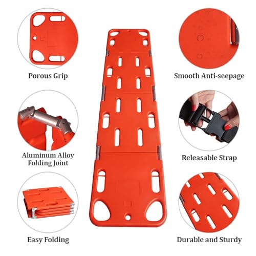 Foldable Spine Board Stretcher, EMT Transfer Backboard for Patient, 4-Fold Design, Lightweight PE Plastics Ambulance Stretcher, for Patient Transfer