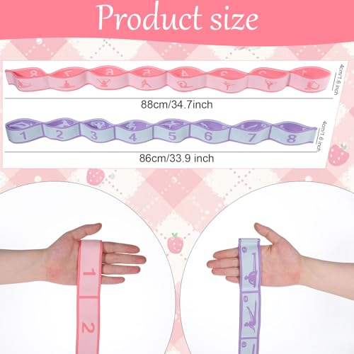 Adjustable Stretch Strap, 2 Pcs Elastic Yoga Stretching Strap with Loops 8-Loop Dance Stretch Band Stretching Bands for Flexibility Multi-Loop Exercise Bands for Pilates, Latin and Yoga